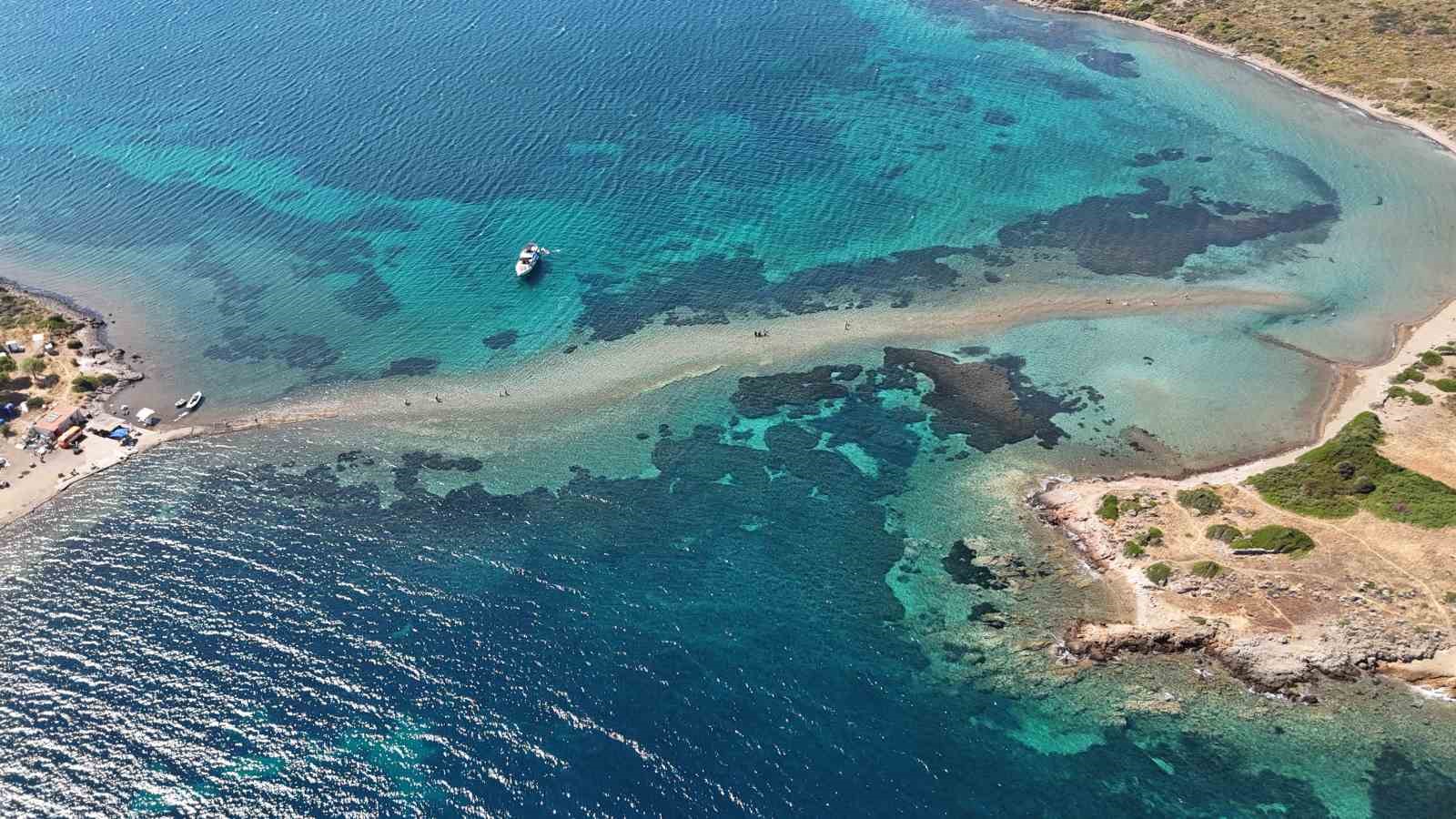 Adadan, adaya denizin içinden yürüyerek geçiyorlar
