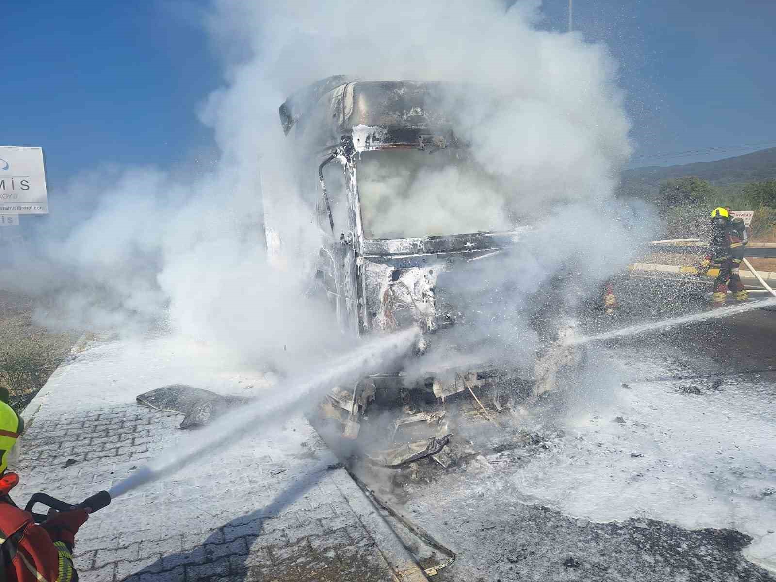 E-87 karayolunda çekici yangını
