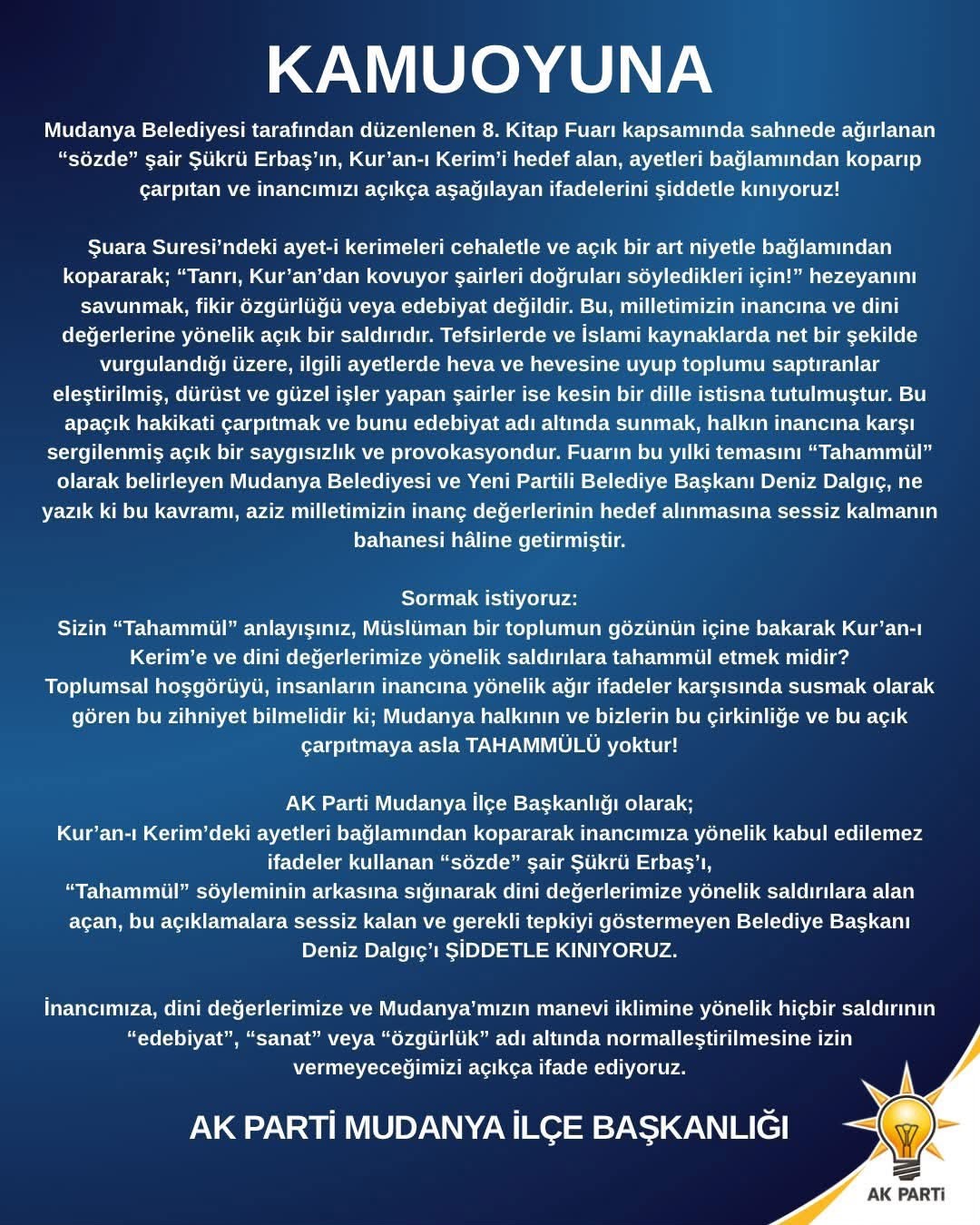 ’Şuara Suresi’yle ilgili açıklamaları nedeniyle Şükrü Erbaş ile Başkan Dalgıç’a büyük tepki
