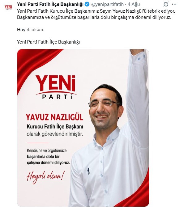 Yeni Parti’de skandal karar: DHKP-C’li Yavuz Nazlıgül "başkan" olarak atandı
